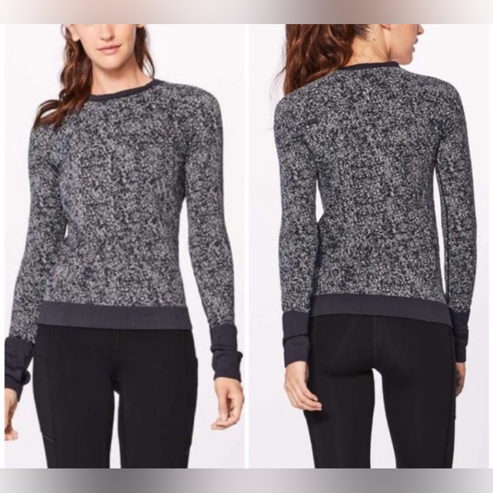 Lululemon Rest Less Pullover Black White Knit Running Top Size 8